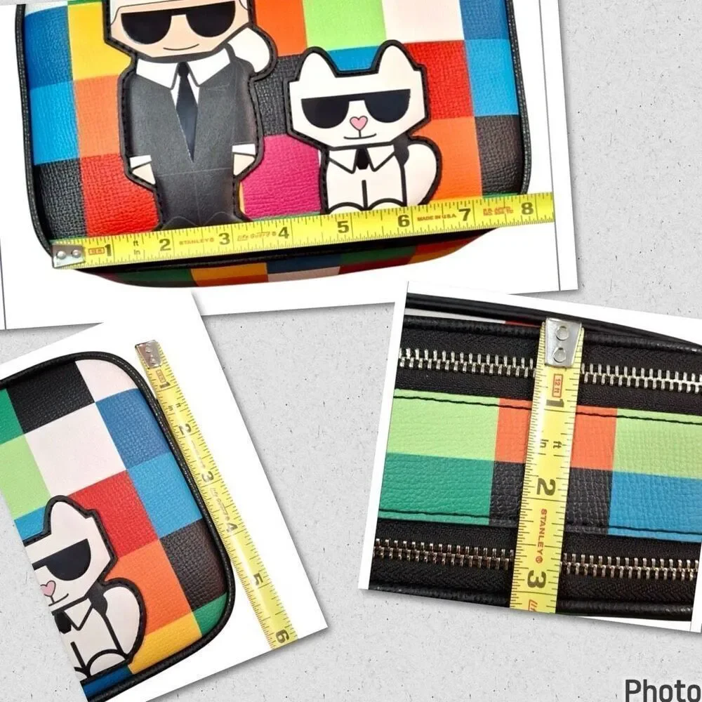 NWT Rare KARL LAGERFELD Cat Maybelle Camera Multi Color Crossbody Bag Gift  Box